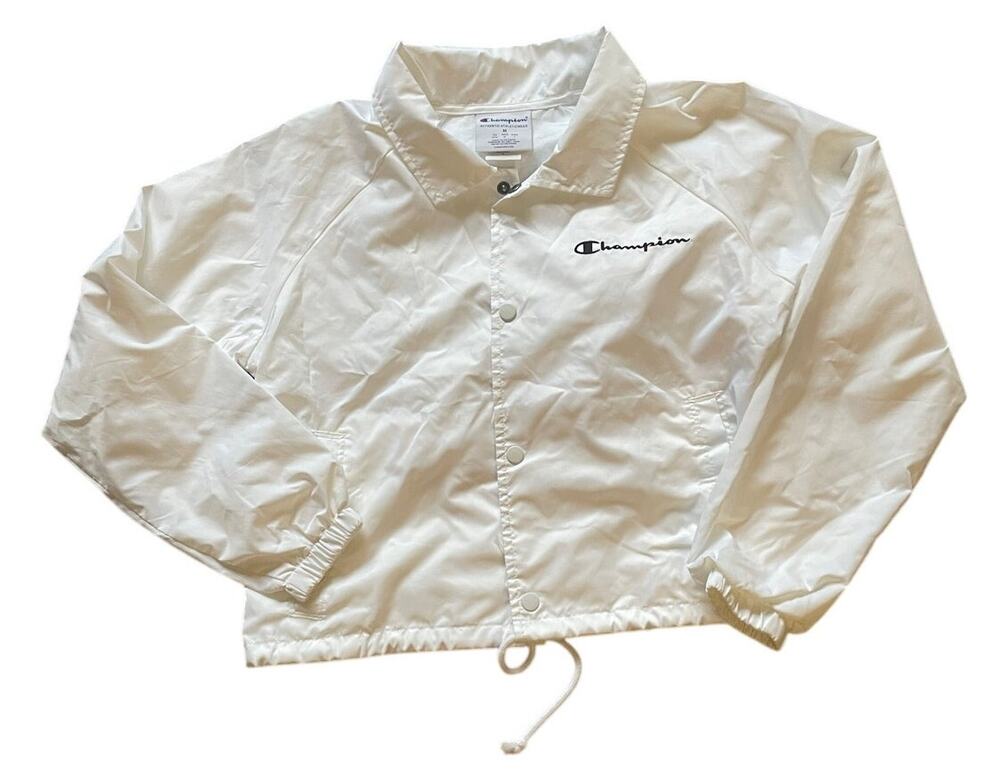 Champion White Heritage Bomber Coaches Jacket Size Medium Crop Streetwear 2000s